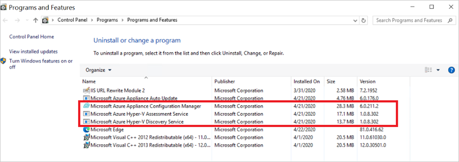 Screenshot of process to check version in Control Panel.