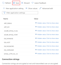 A screenshot showing all the required app settings in the configuration page.