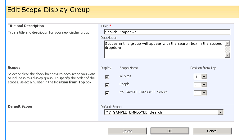 Edit Scope Display Group page