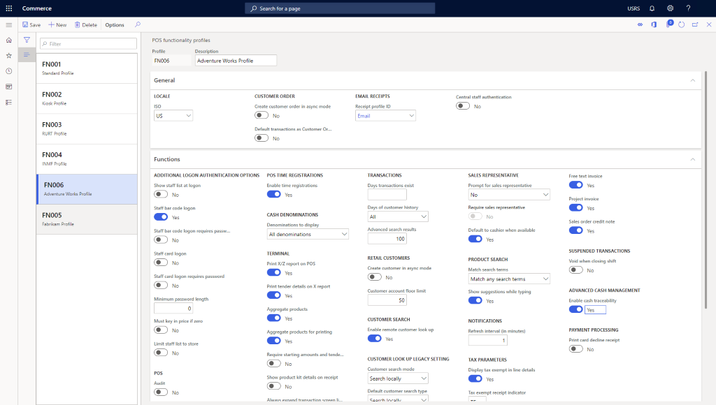 Functionality profile example.