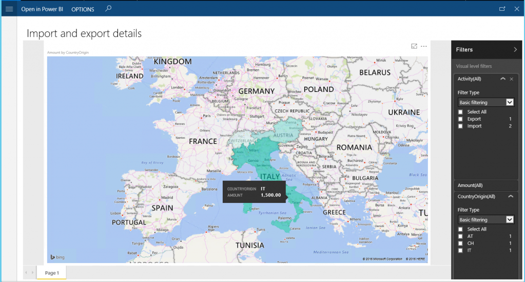 Import and export details report designed in Power BI.