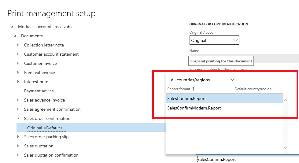 Print management settings page that is used to select the modern design.