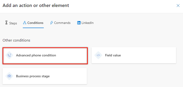Snimka zaslona naprednih uvjeta poziva na kartici Uvjeti.