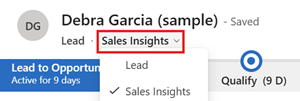Snimka zaslona padajućeg izbornika za odabir obrasca Sales Insights