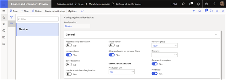 Configure job card for devices page Configure job card for devices page.