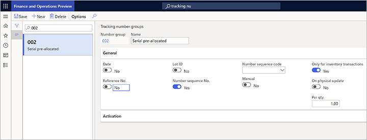 A tracking number group for predefined serial numbers A tracking number group for predefined serial numbers.