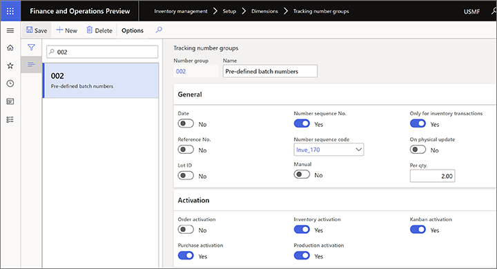 A tracking number group for predefined batch numbers A tracking number group for predefined batch numbers.