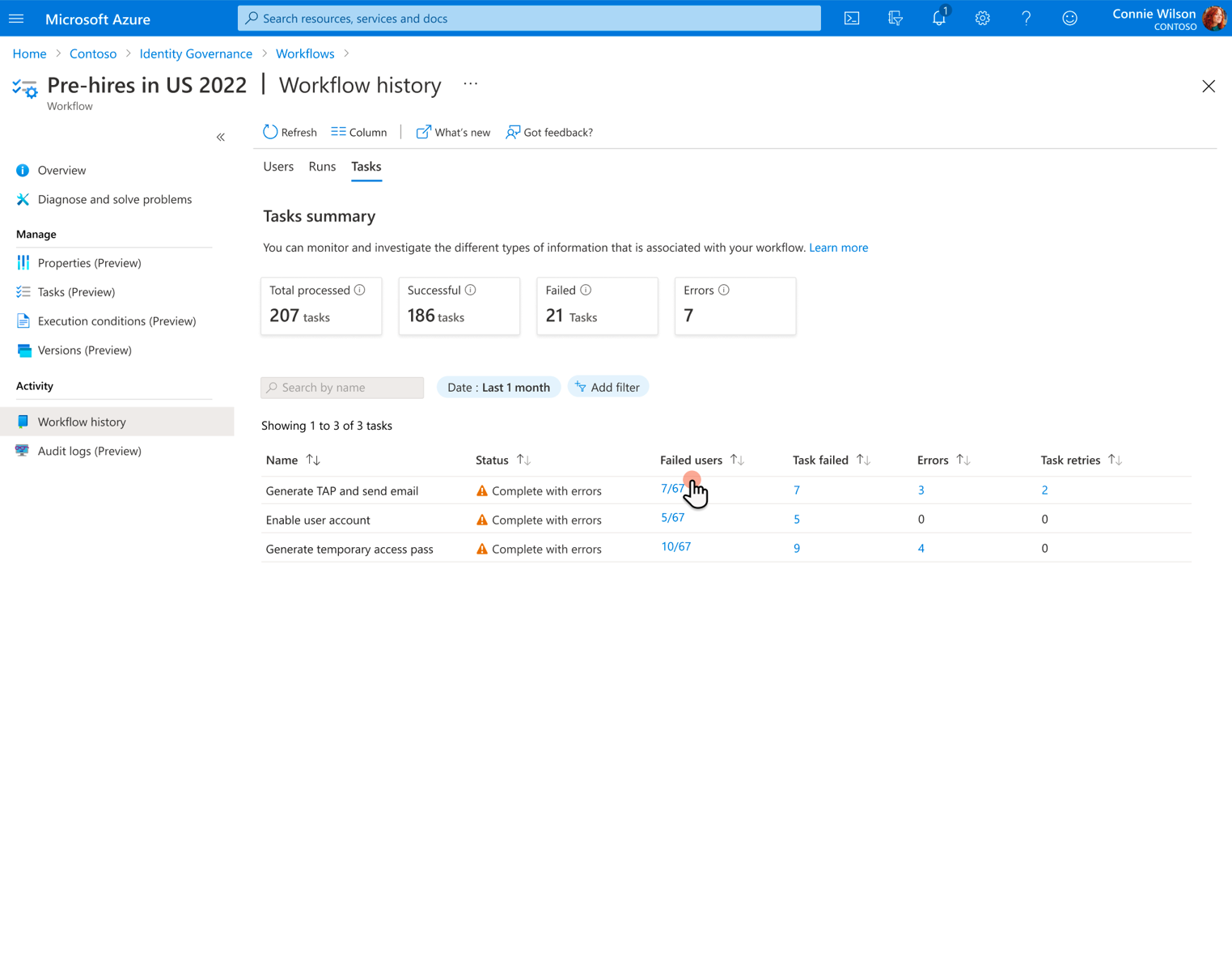 Screenshot of a workflow task summary.