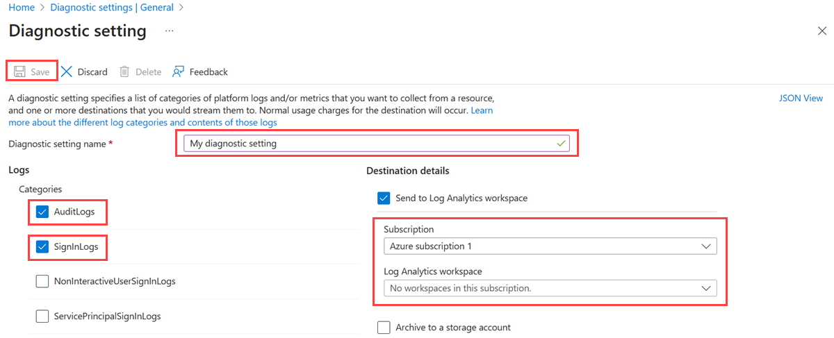 Select diagnostics settings