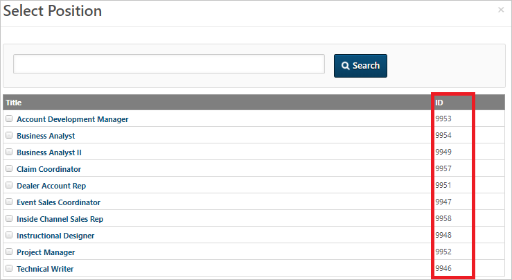 Cornerstone OnDemand Provisioning position list