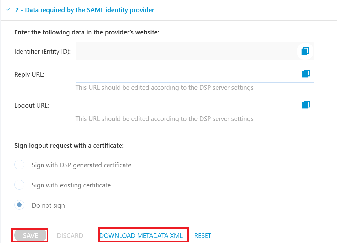 Screenshot shows settings of the identity provider.