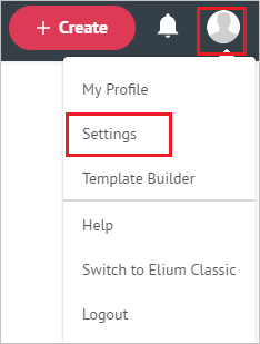 Settings menu item in Elium