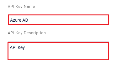 Screenshot of the Meta Networks Connector Admin Console with highlighted A P I key name and A P I key description values of Microsoft Entra ID and A P I key.