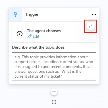 Screenshot showing the location of the 'Change trigger' icon on a Trigger node.