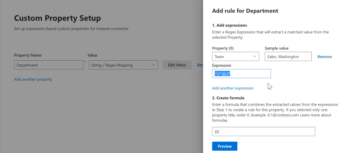 Custom property set up with a rule for Team meta data.