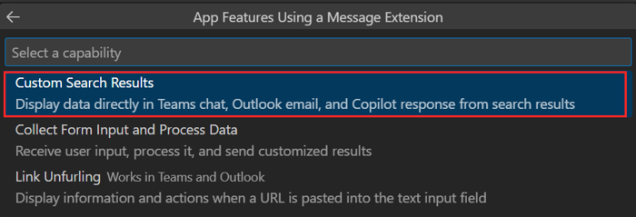 Screenshot shows the option to select the capabilities of a new app.