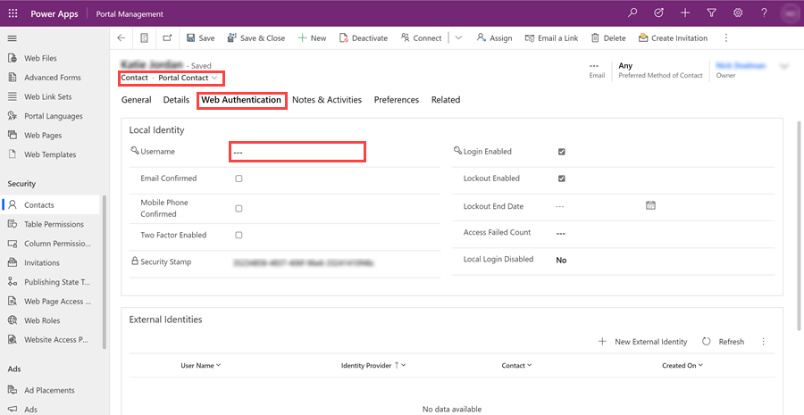 Konfigurirajte kontakt za omogućavanje pristupa portalu.