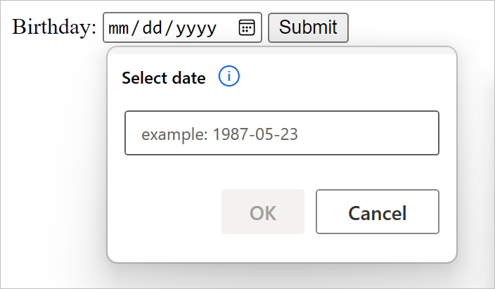 Snimka zaslona prilagođenog zaslona birača datuma.