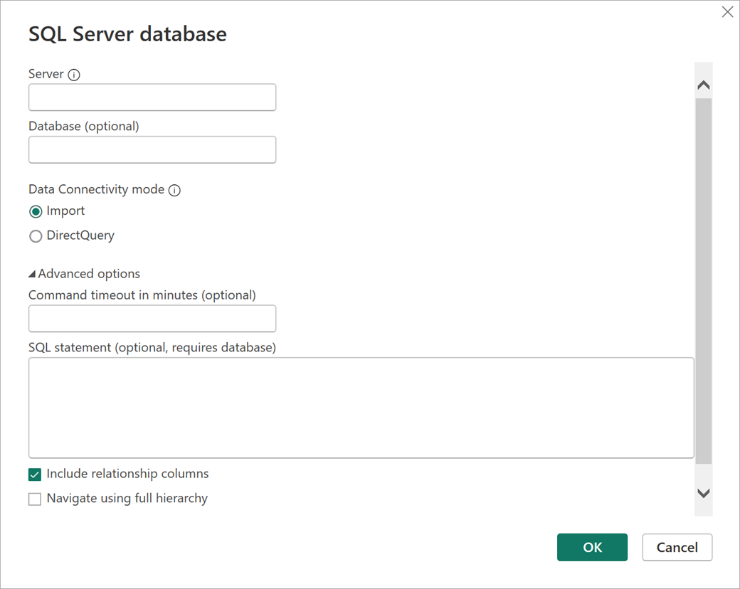 Screenshot of the form displayed after you choose Azure SQL as a connector.