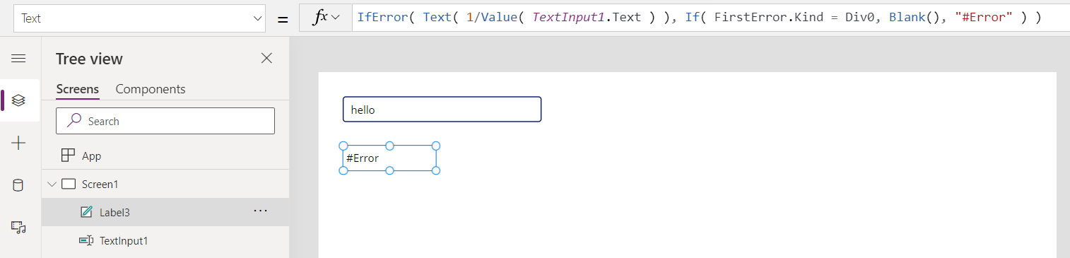 Snimka zaslona prikazuje banner bez greške, već #Error kao rezultat.