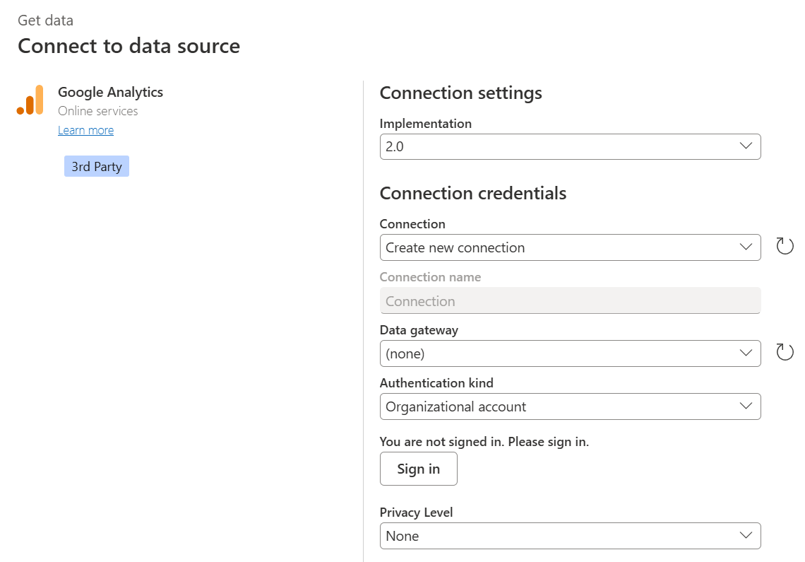Screenshot showing the connection page with a connection name and no gateway selected.