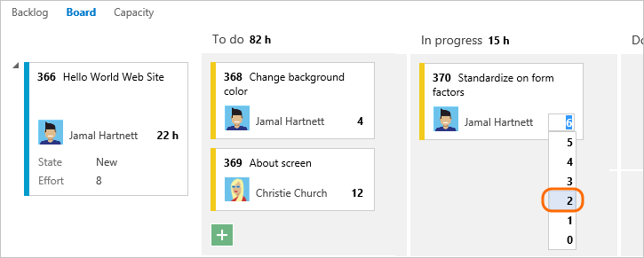 taskboard, update task remaining work