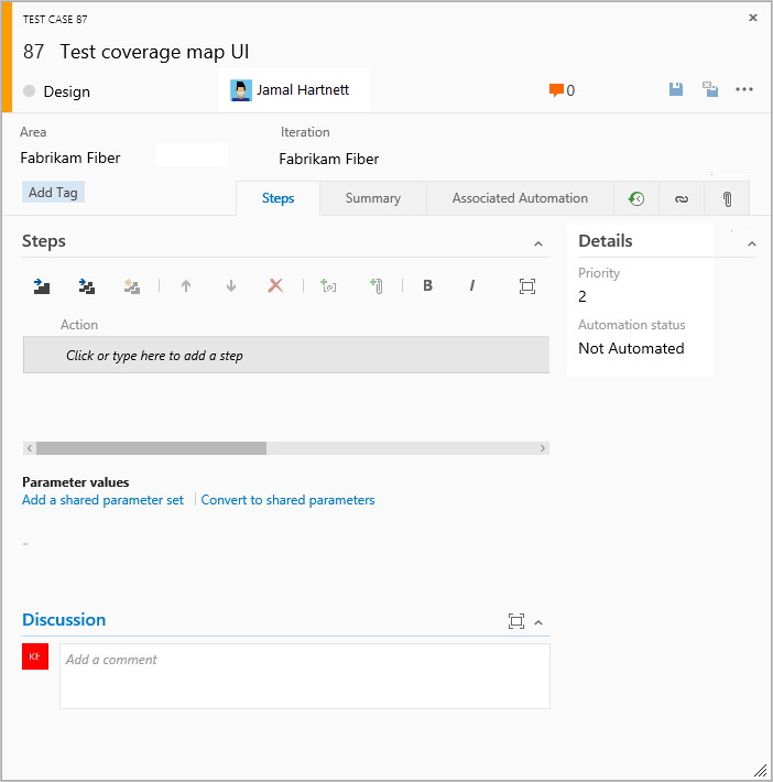 Scrum Test case work item form