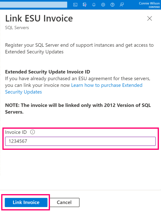 Screenshot of the invoice ID on the Link ESU invoice page.