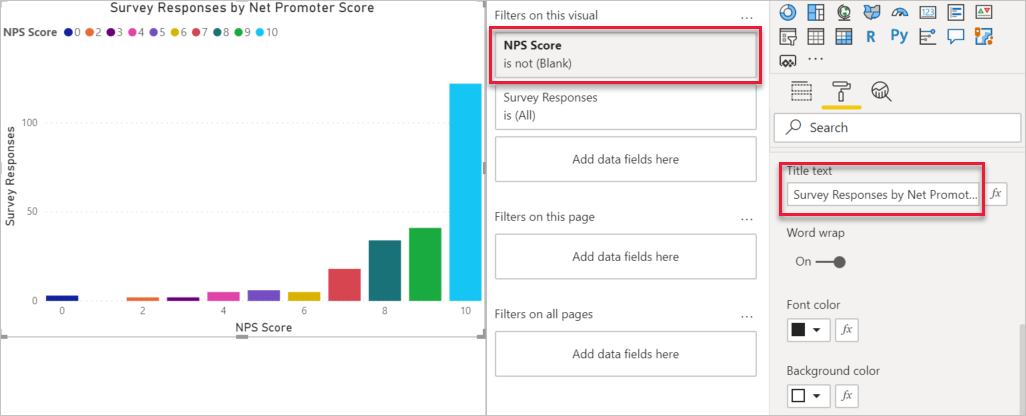 A visual for the NPS score with the title Survey Responses by Net Promoter Score.