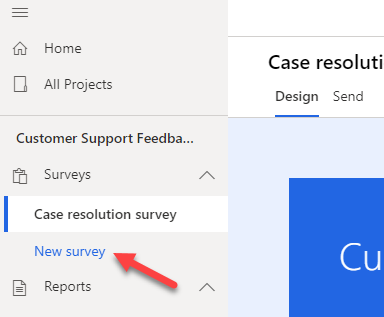 Screenshot of the New survey option under the Surveys area.