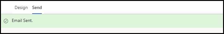 Screenshot of the Send tab showing an "Email Sent" notification.