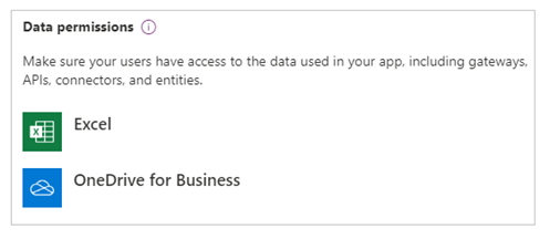 Screenshot of the Data permissions dialog, showing Excel and OneDrive for Business.