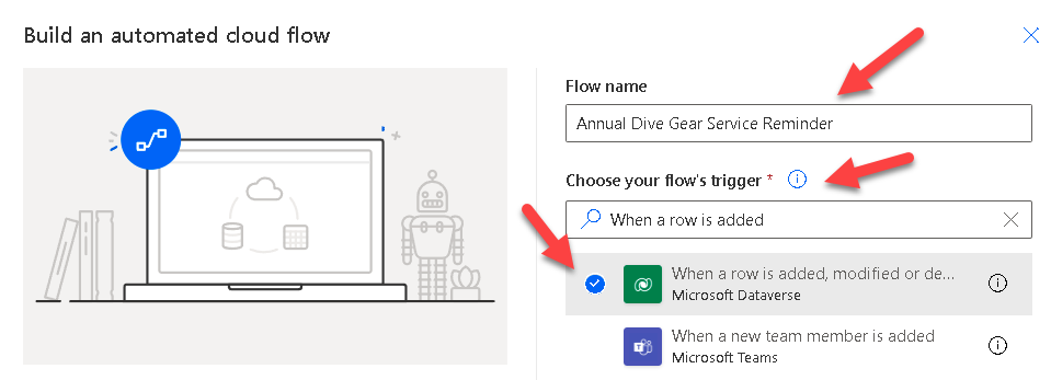 Screenshot of the Build an automated cloud flow details.