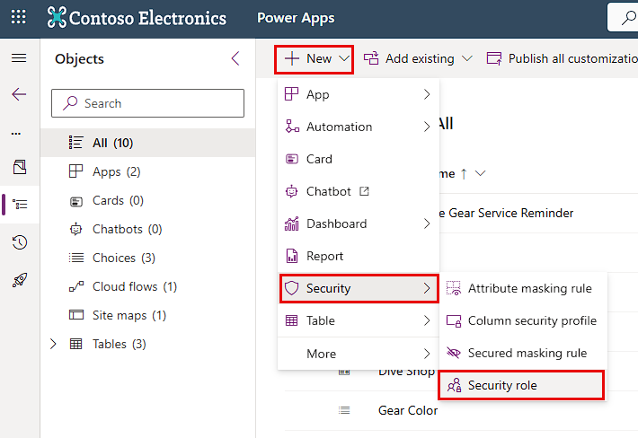 Screenshot of the path to find the Security role option.