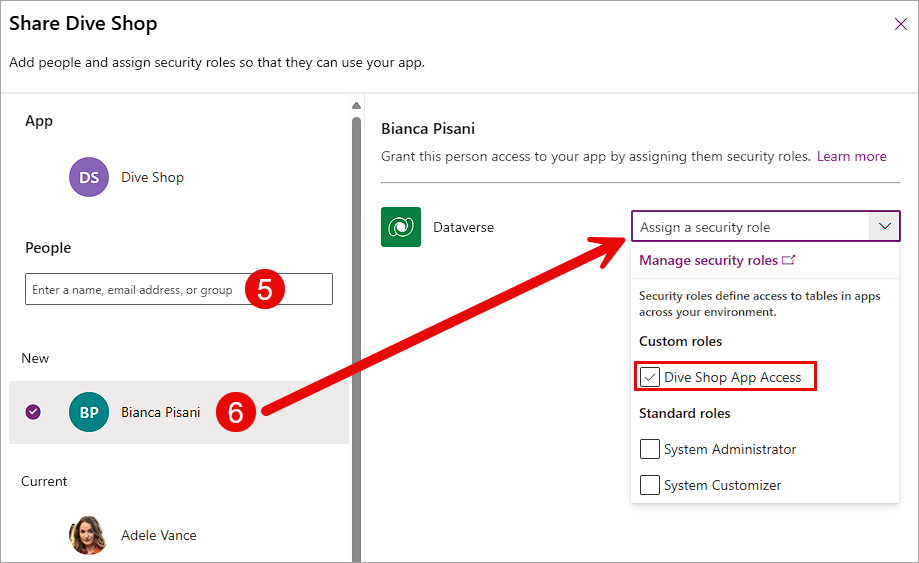 Screenshot of the entering users to share a model-driven app.