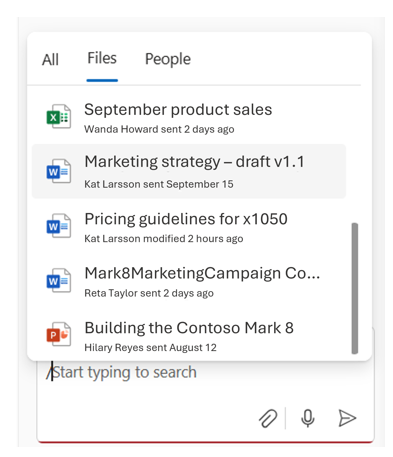 Screenshot showing selected files in a file picker during a Copilot chat.