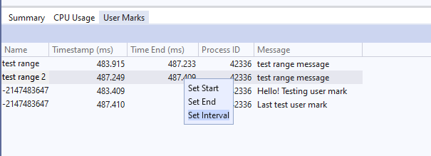 Screenshot showing setting a user mark interval.