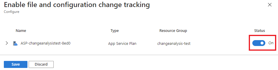 Képernyőkép a Változáselemzés engedélyezése felhasználói felületről.