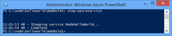 A Stop-AzureService parancs állapota