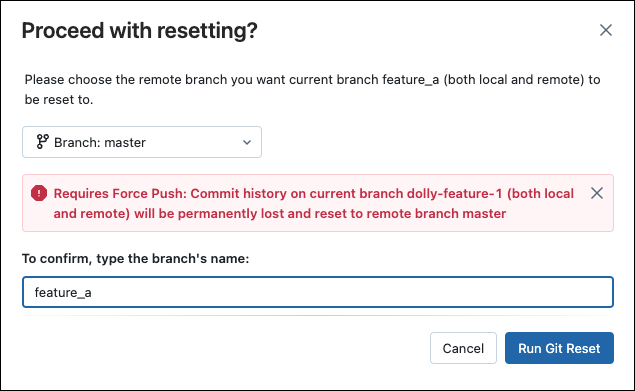 Git reset –hard dialog.