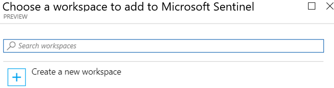 Képernyőkép egy munkaterület kiválasztásáról a Microsoft Sentinel engedélyezése közben.