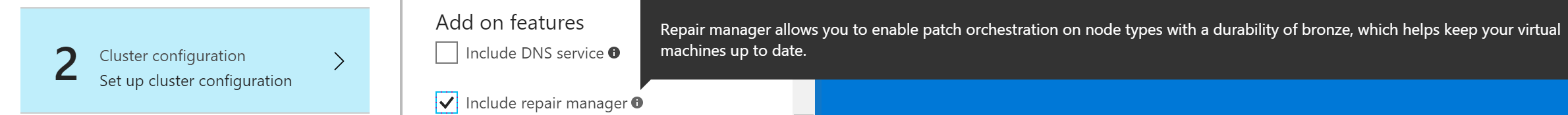 A Repair Manager engedélyezésének képe a Azure Portal