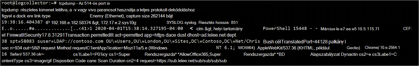 Képernyőkép a hálózati forgalom tcpdumpon keresztüli elemzéséről.
