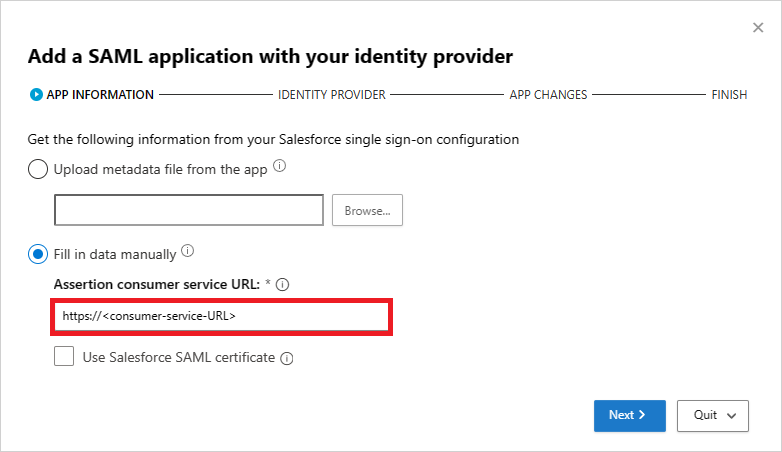 Adja meg manuálisan a Salesforce SAML-adatait.