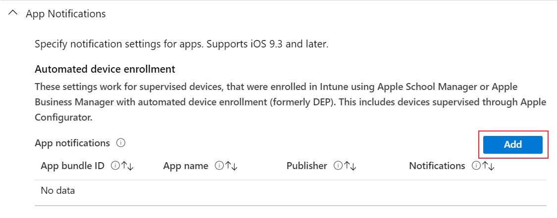 Alkalmazásértesítés hozzáadása iOS-/iPadOS-eszközfunkciók konfigurációs profiljában a Microsoft Intune-ban