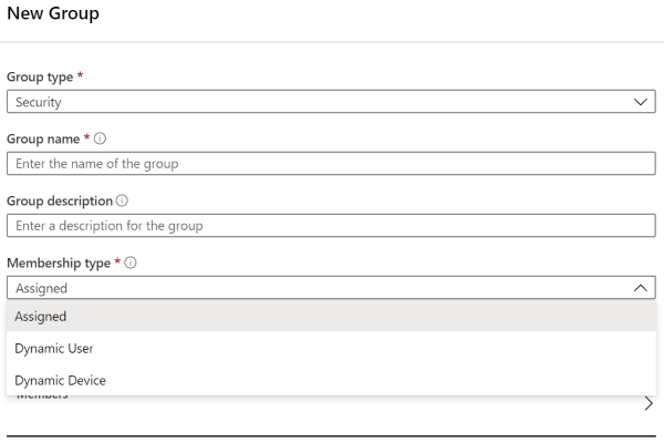 Képernyőkép az Intune-csoport tulajdonságairól.