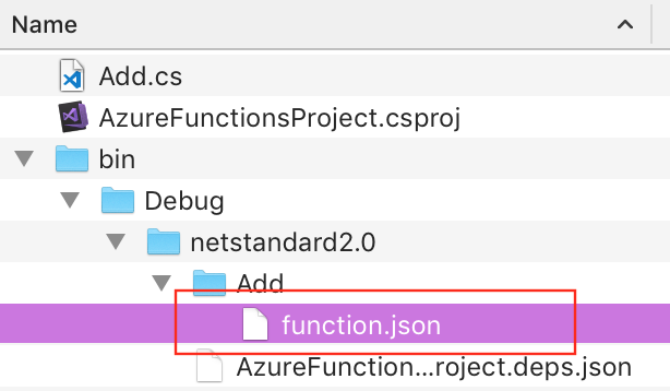 function.json in the file directory