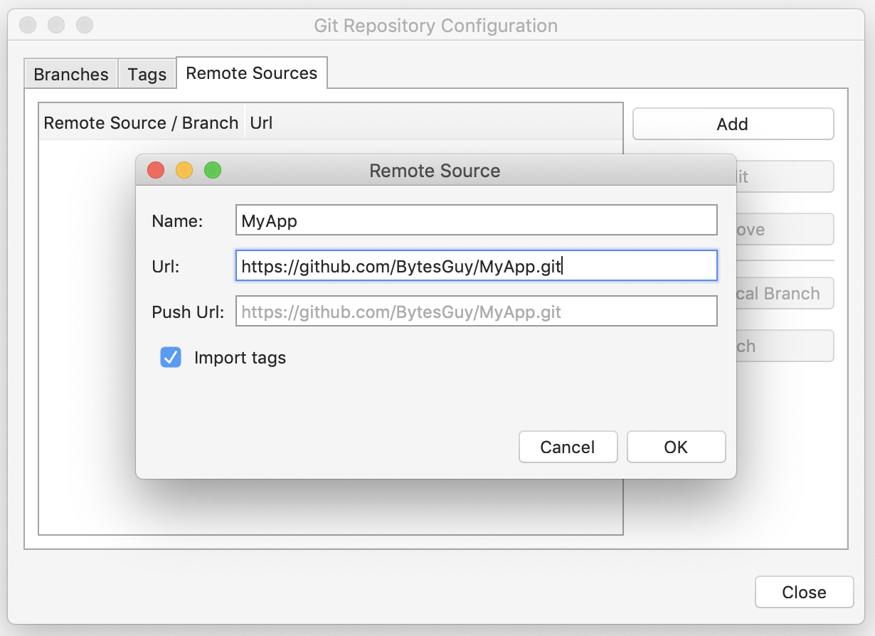 Configure remote sources for git repository