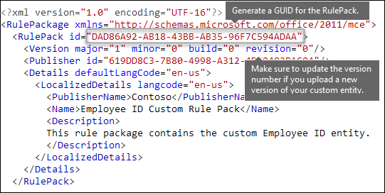 XML markup showing RulePack element.