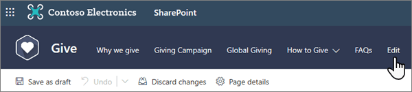 Image of the SharePoint navigation tool bar